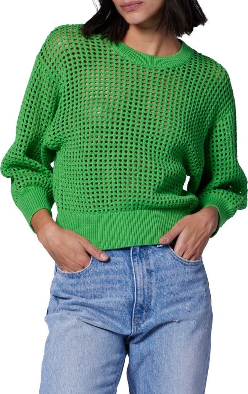 Equipment Esme Cotton Open Crochet Knit Bright Green Sweater Size XXS